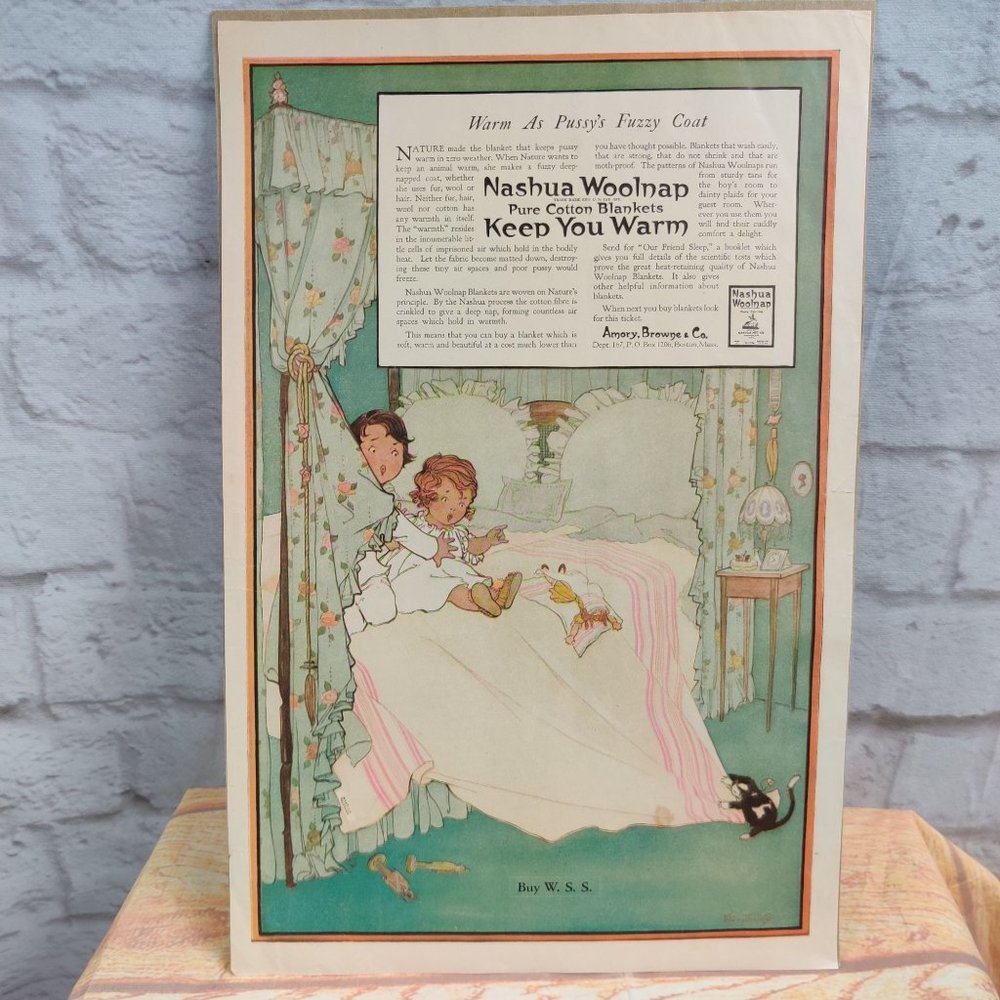 Antique 1919 advertisement Nashua woolnap blanket Williams Talc Powder ephemera